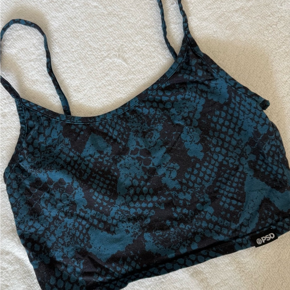 PSD Teal and Black Snake Print Crop Top Size S